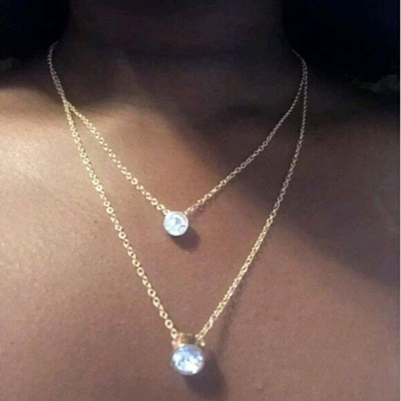 Boho gold double Layered rhinestone pendant casual necklace 💖2 /$30 - Picture 3 of 8